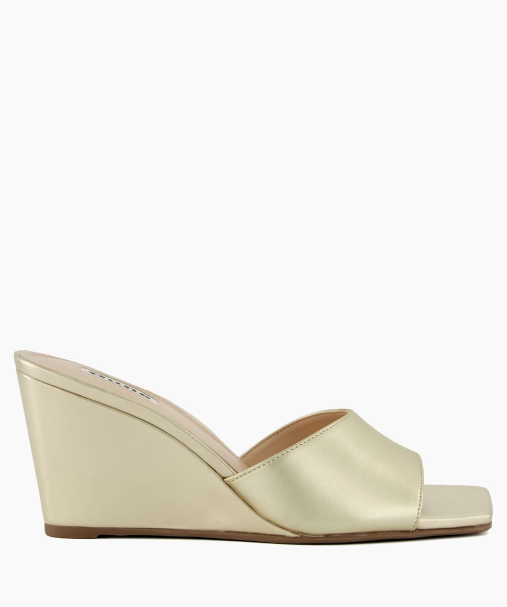 Gold mule wedges clearance