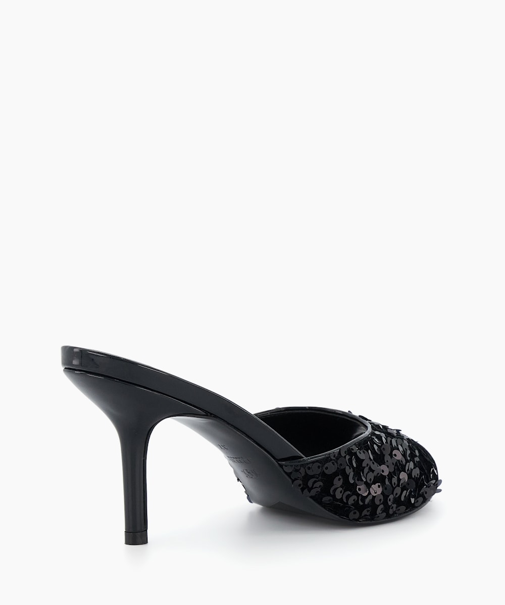 Black sequin mules best sale