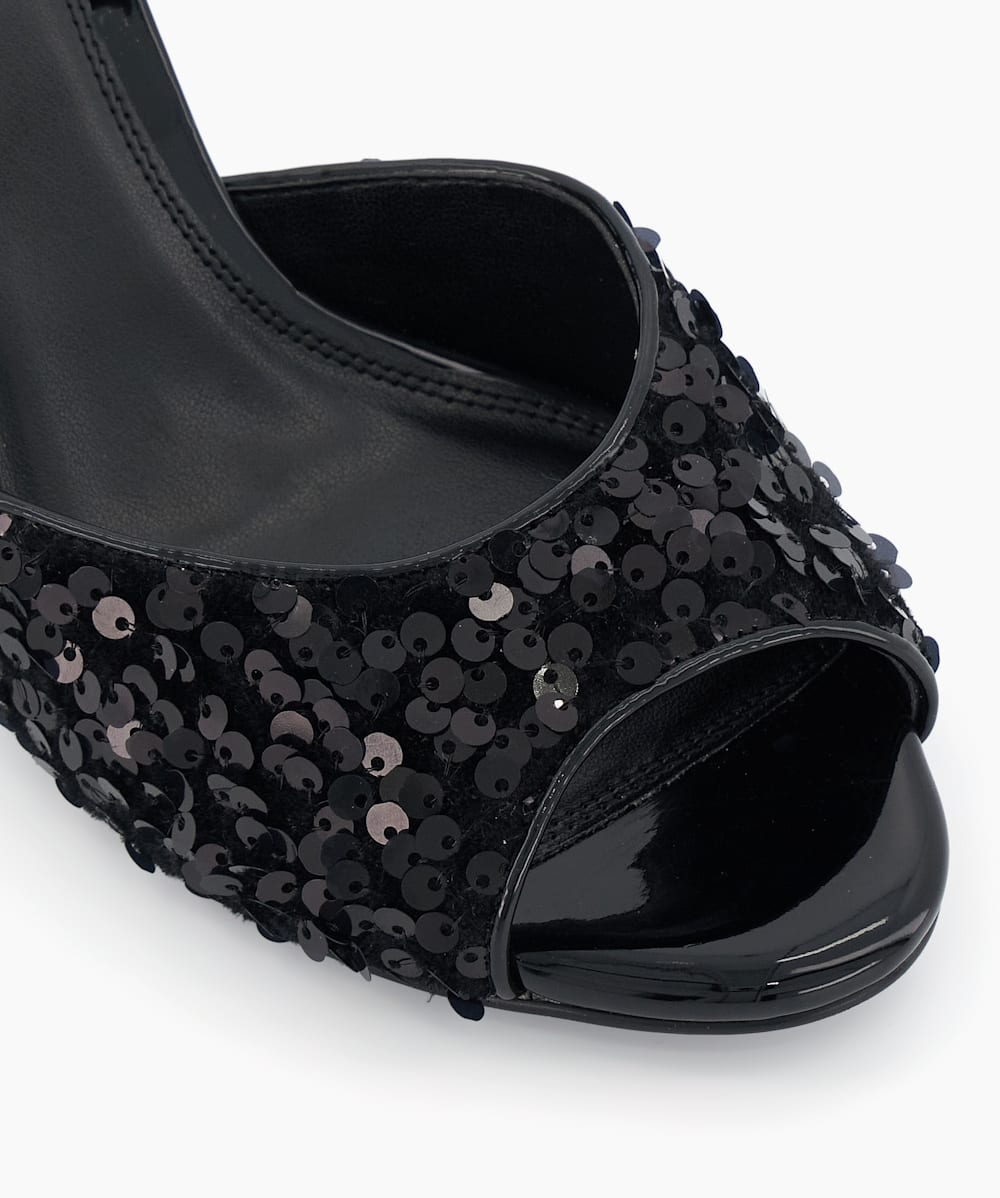 Moviestar Black Sequin Heeled Open Toe Mules Dune London