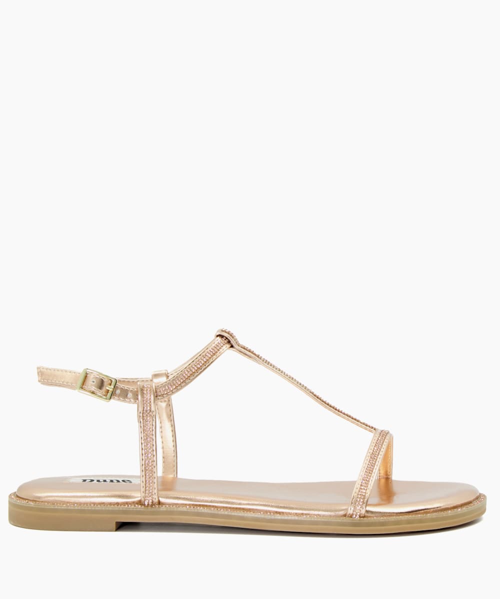 Narrate Rose Gold Diamante Flat T Bar Sandals Dune London