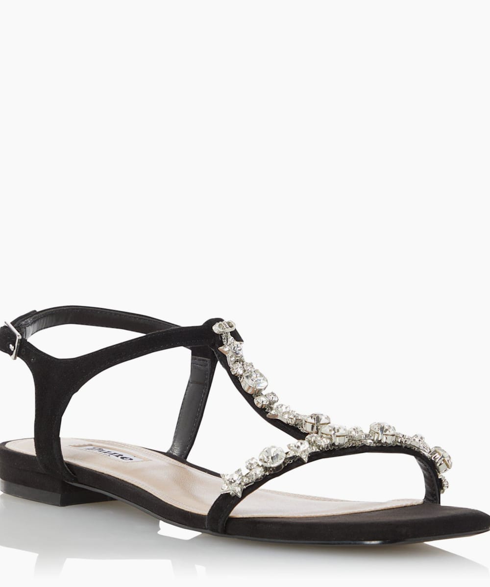 Black embellished outlet sandals flat