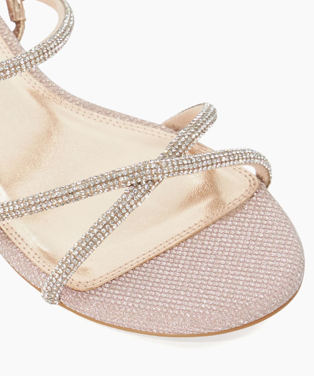 Nightengale Rose Gold Diamante Metallic Flat Sandals Dune London