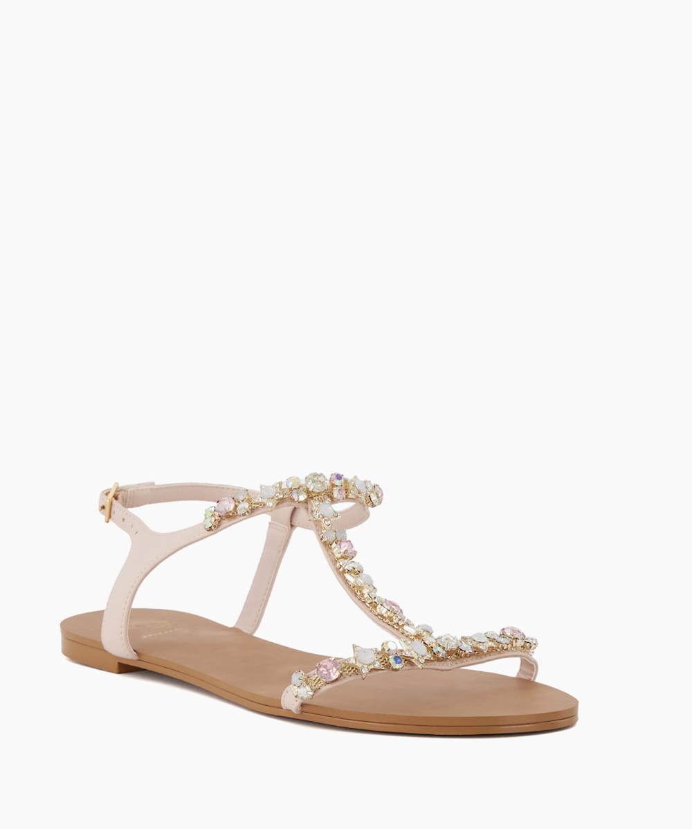 Nissa Ecru Jewel Embellished Flat Sandals Dune London