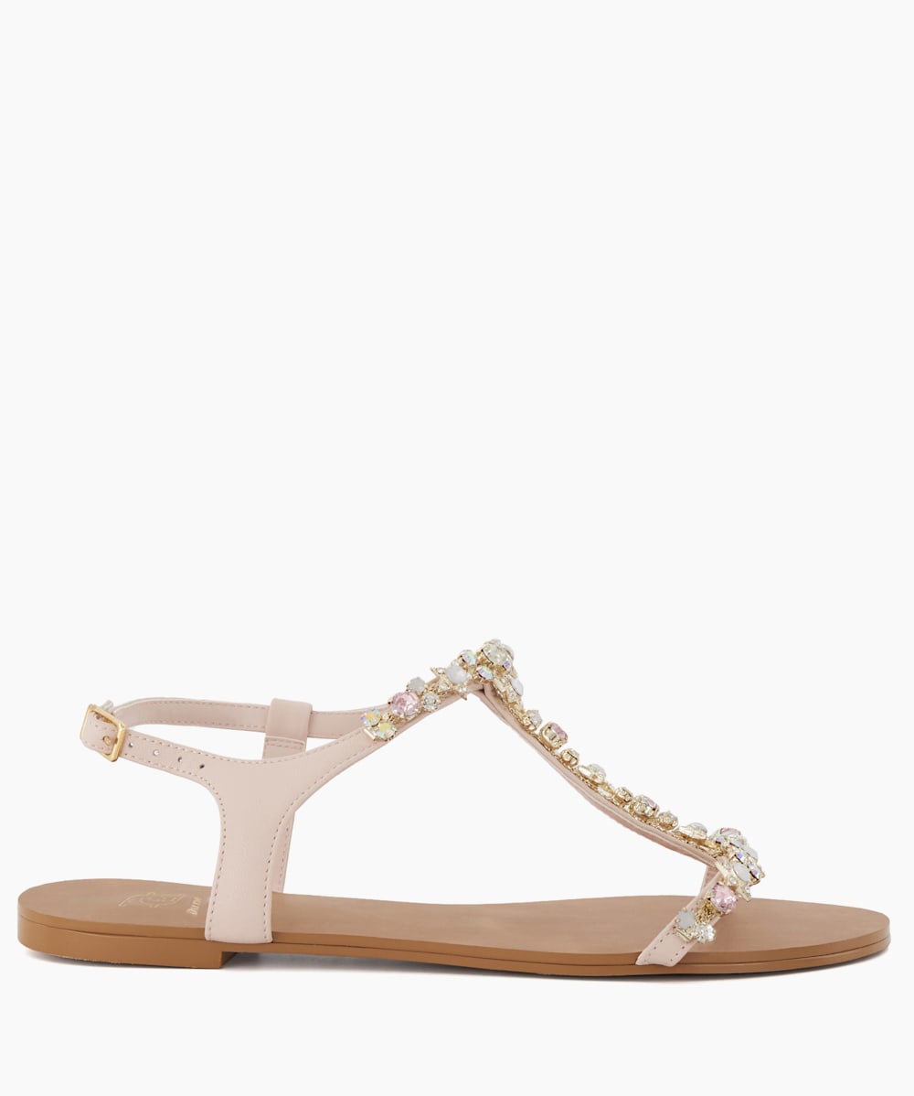 Beige jewel embellished flat sandals outlet