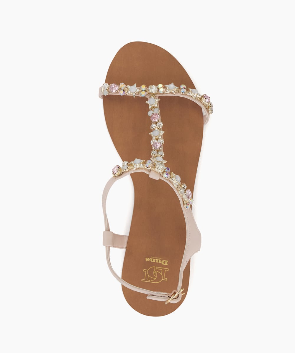 Nissa Ecru Jewel Embellished Flat Sandals Dune London