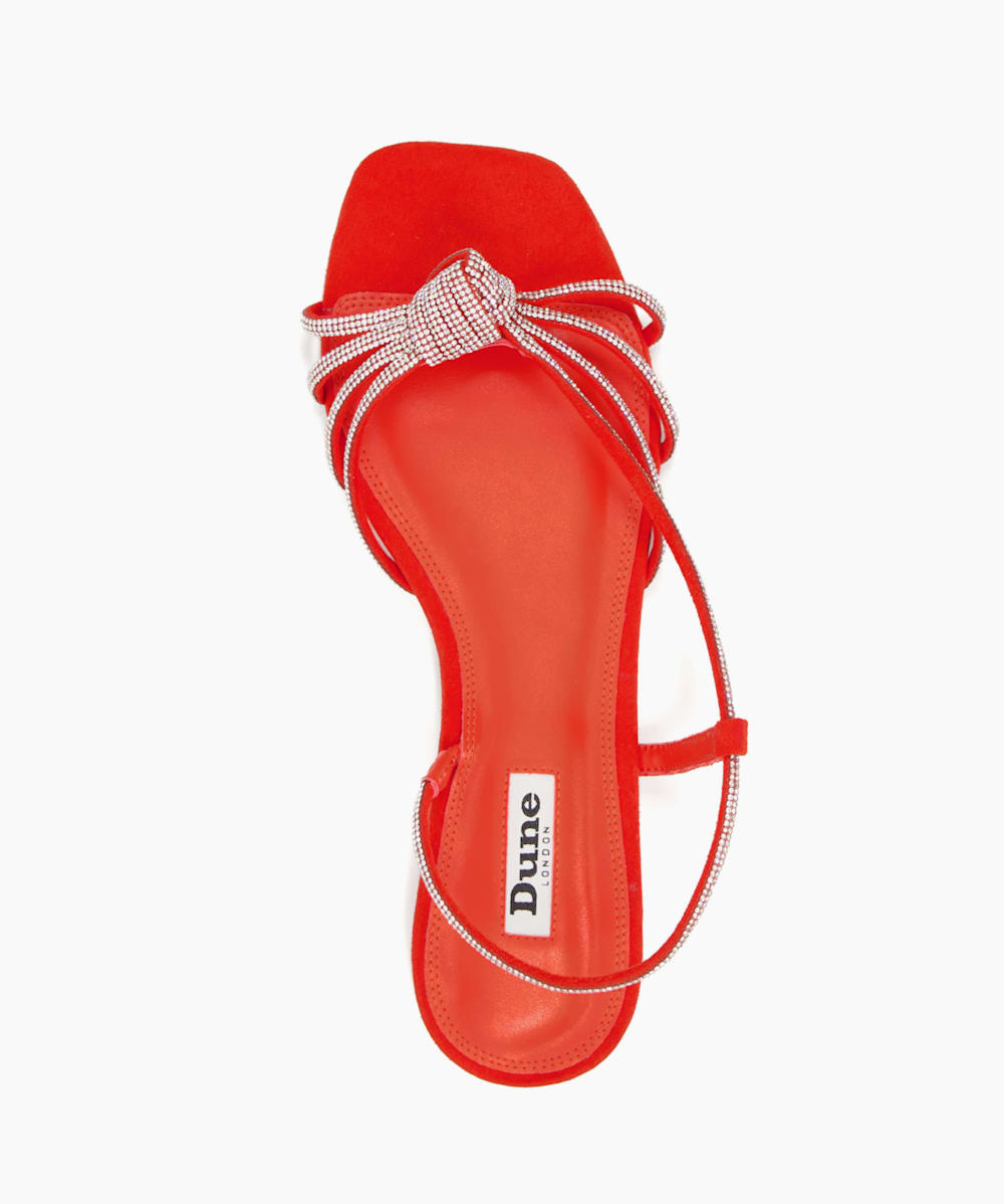 Nya Orange Diamante Knot Flat Sandals Dune London
