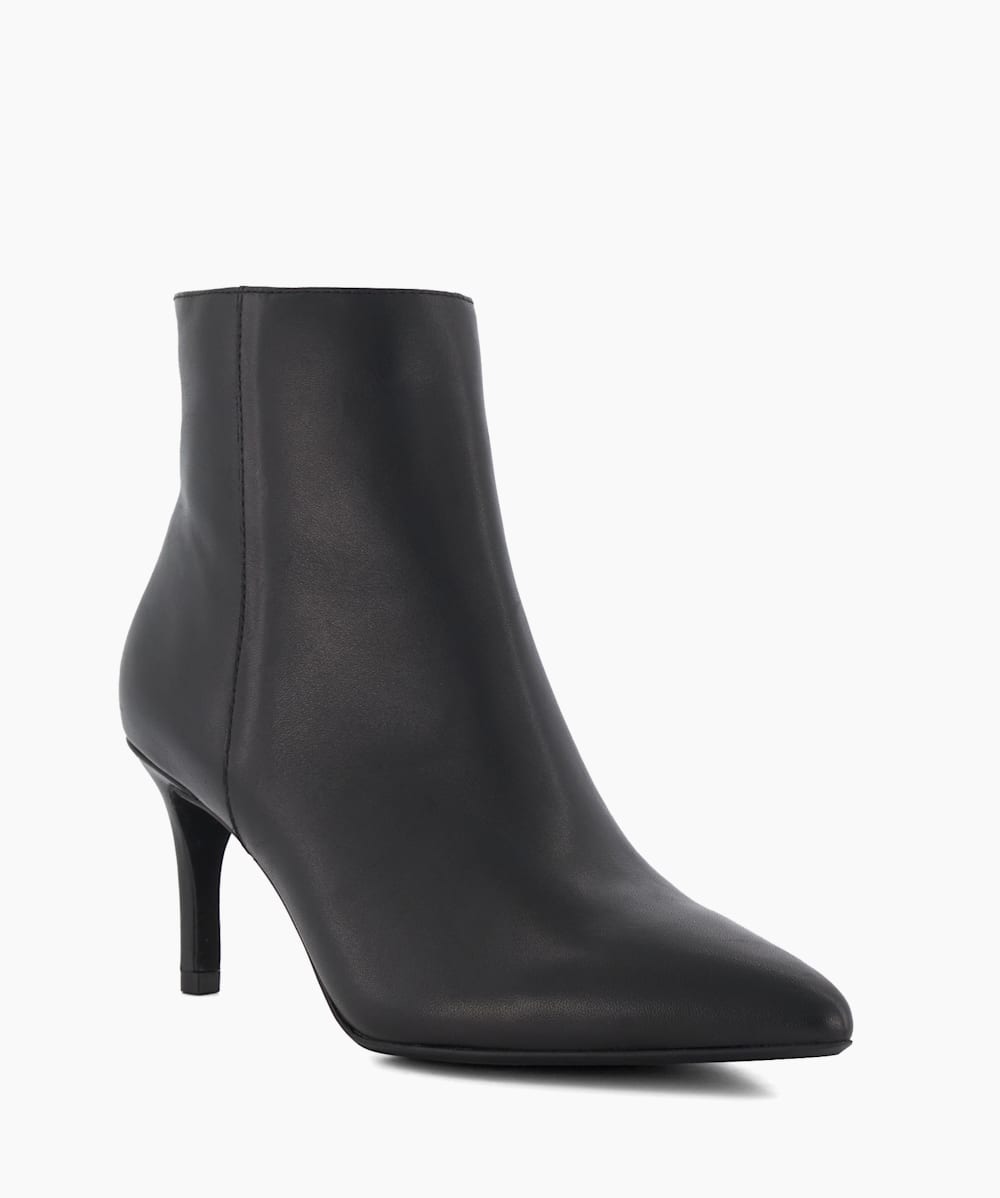 Obsessive 2 Black, Leather Heeled Ankle Boots | Dune London