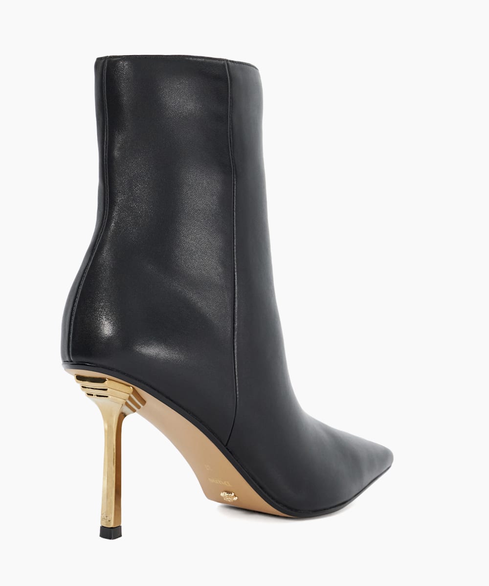 Olara Black Sculptured Gold Heel Leather Ankle Boots Dune London