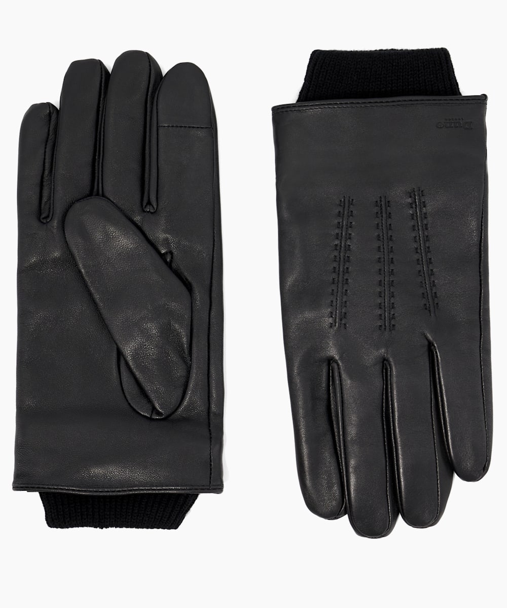 Olinee Black Rib Trimmed Leather Gloves Dune London
