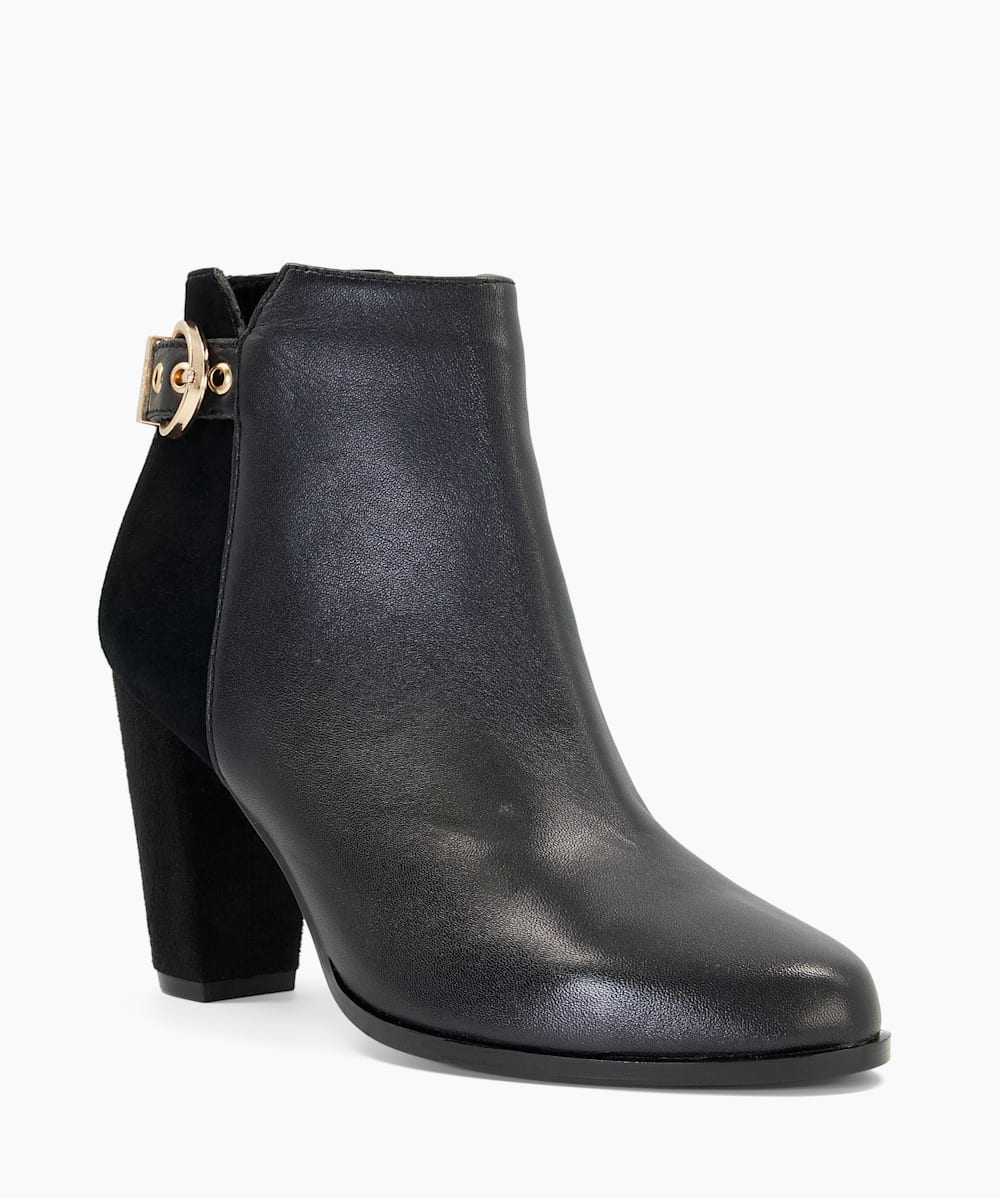 Dune risky black leather buckle sale ankle boot