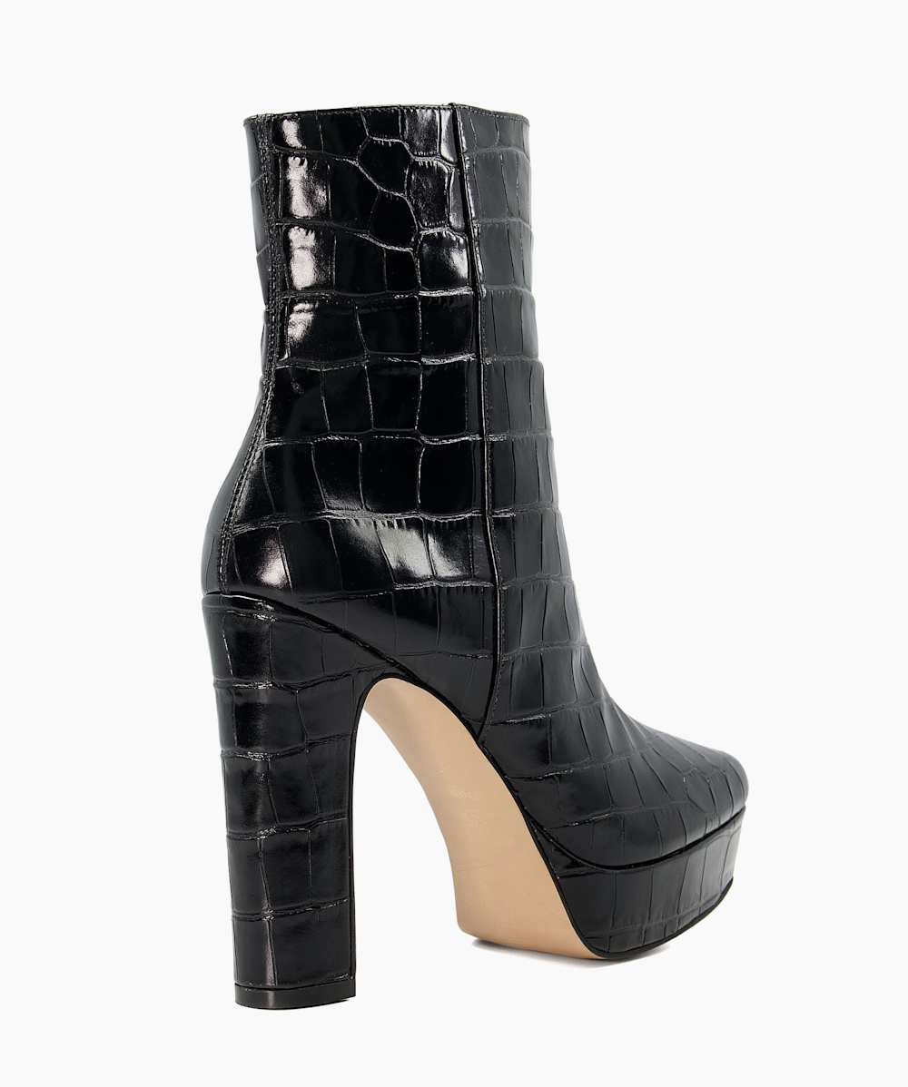Olympic Black Leather Croc Effect Ankle Boots Dune London