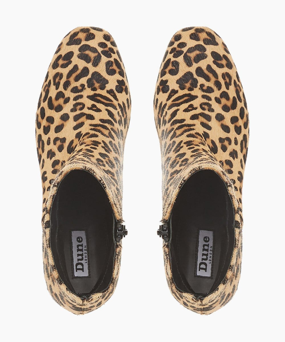 Olyvea Leopard Mid Block Heel Ankle Boots Dune London