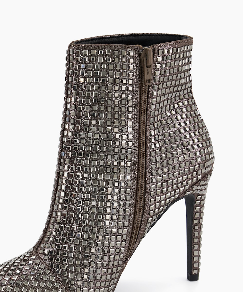 Oncores Pewter Diamante Metallic Stiletto Ankle Boots Dune London