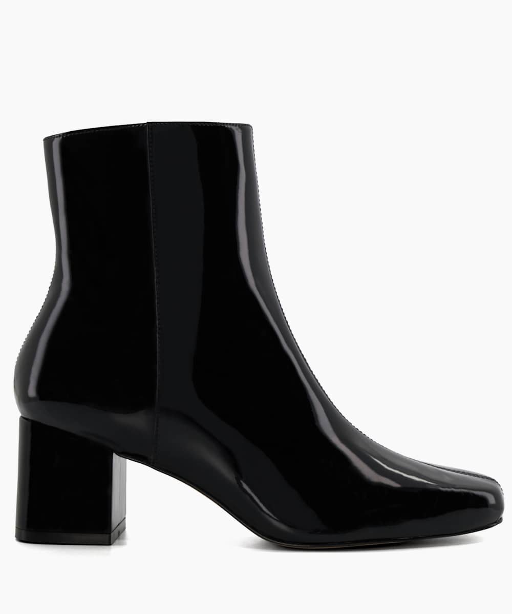 Black patent block heel ankle boots outlet