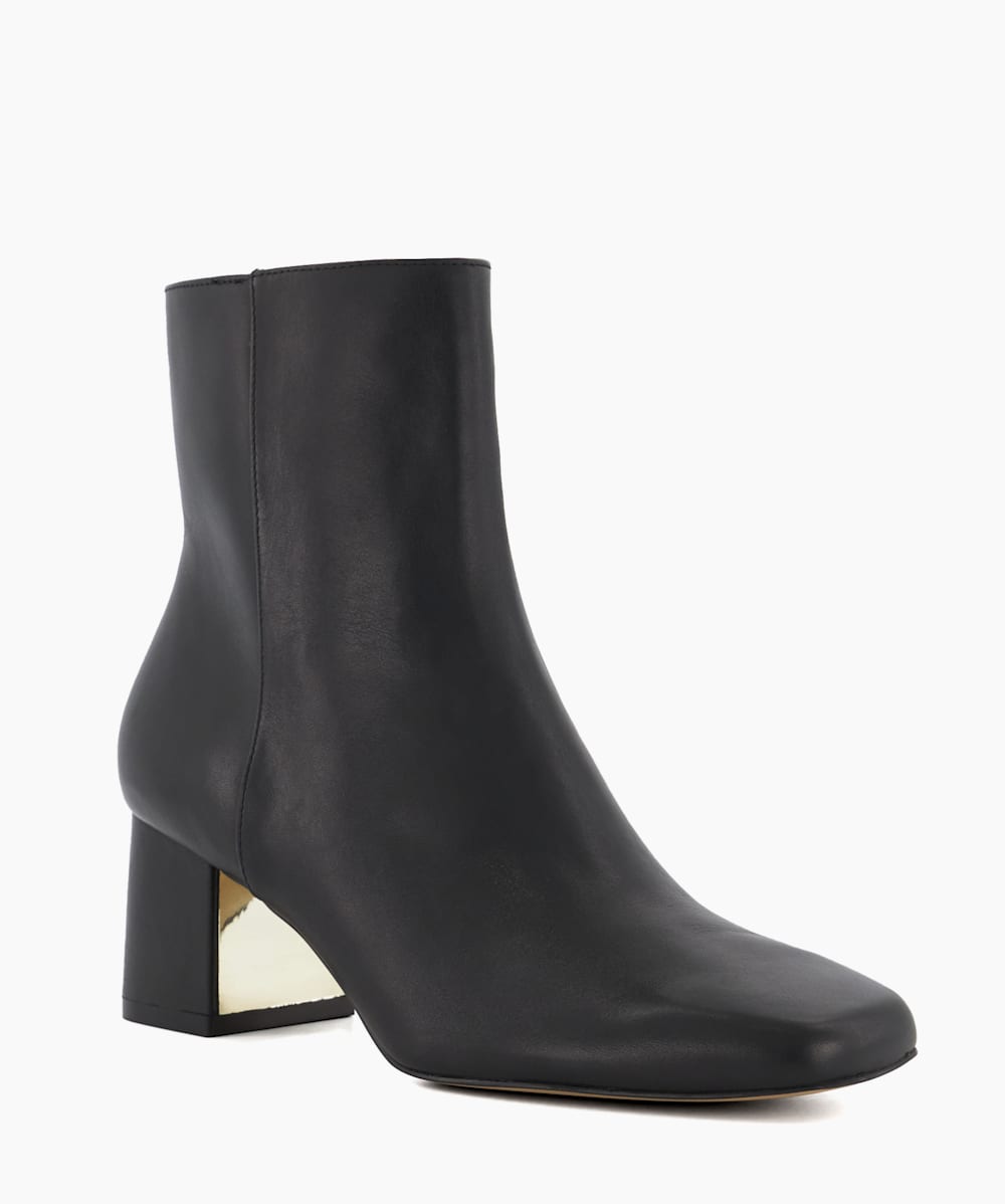 Black leather block cheap heel ankle boots