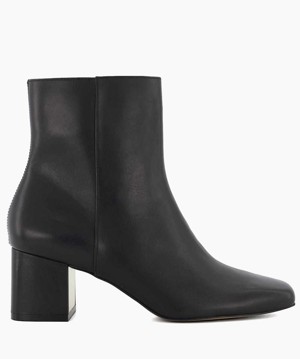 Onsen Black Metal Plated Leather Block Heel Ankle Boots Dune London