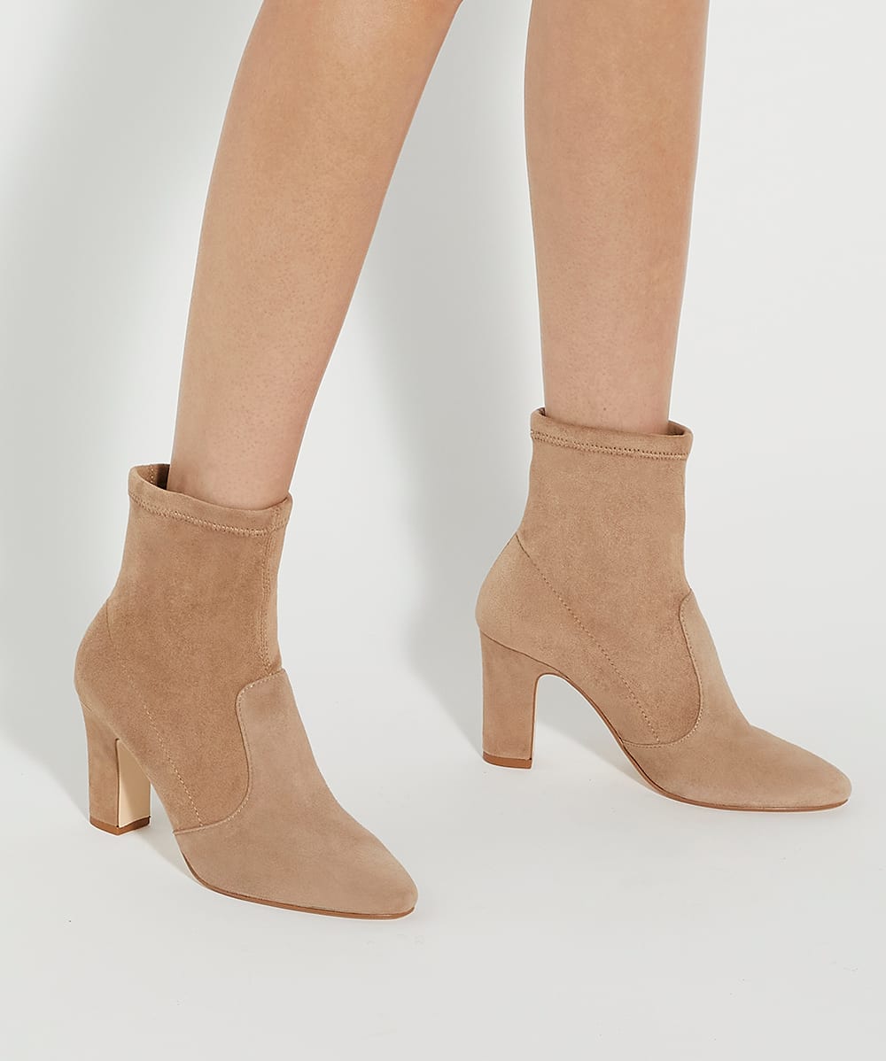 Optilly Caramel Almond Toe Block Heel Sock Boots Dune London