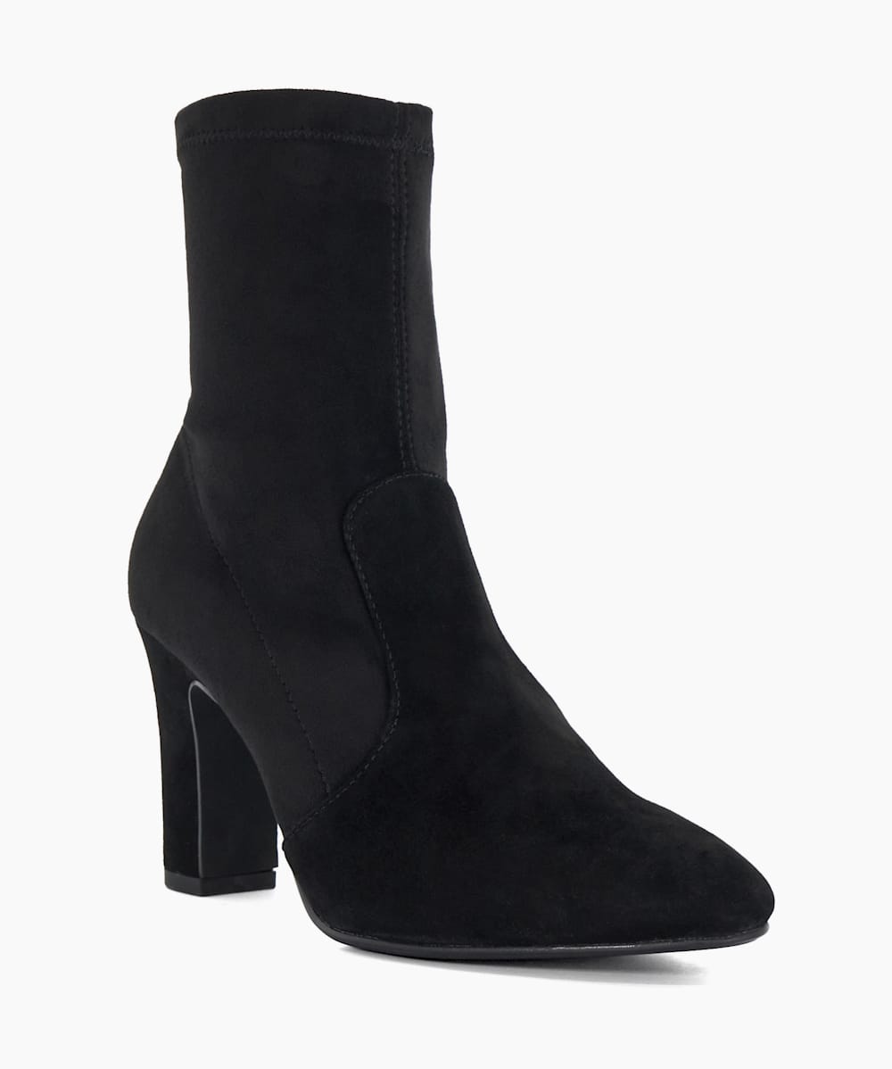Optilly Black Almond Toe Block Heel Sock Boots Dune London