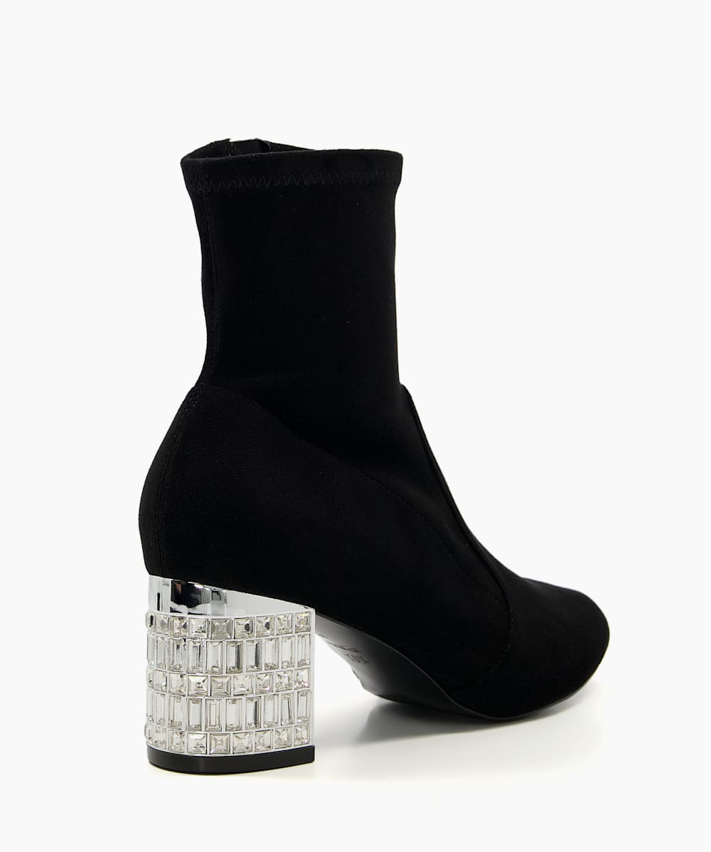 Optimal Black Jewelled High Heel Sock Ankle Boots Dune London