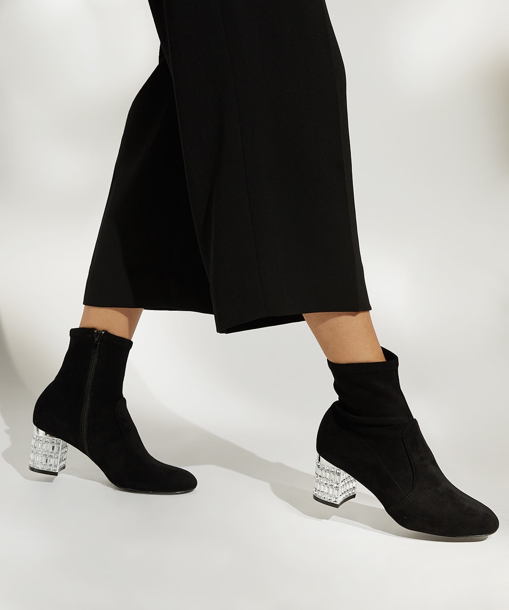 Optimal Black Jewelled High Heel Sock Ankle Boots Dune London