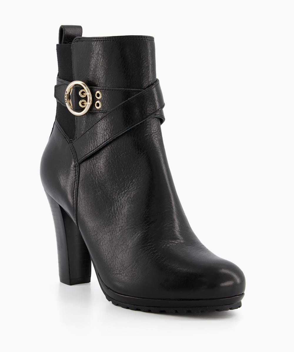 BUCKLED STRAP ANKLE BOOTS - Black