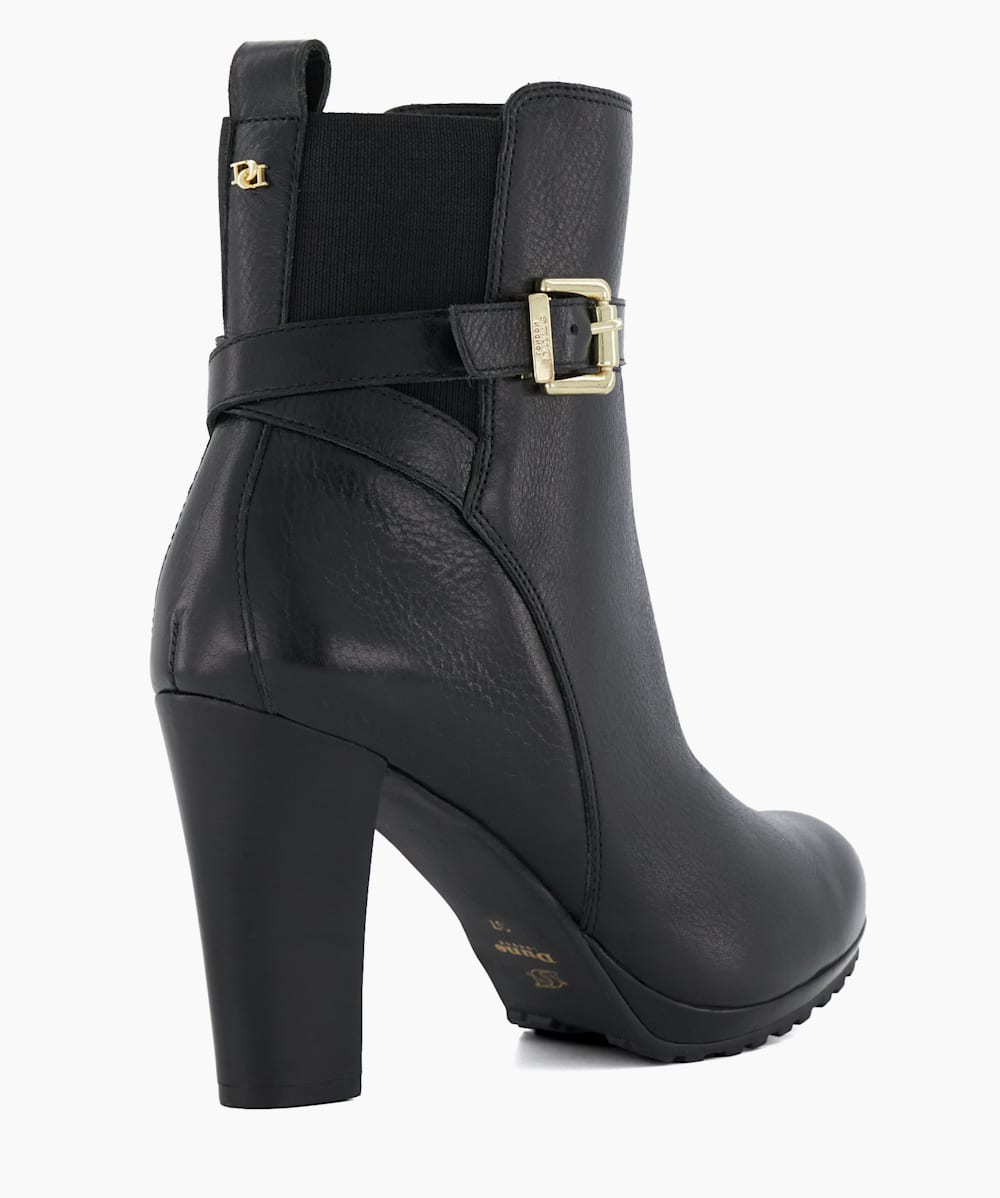 Orielle Black Buckle Detail Block Heeled Ankle Boots Dune London