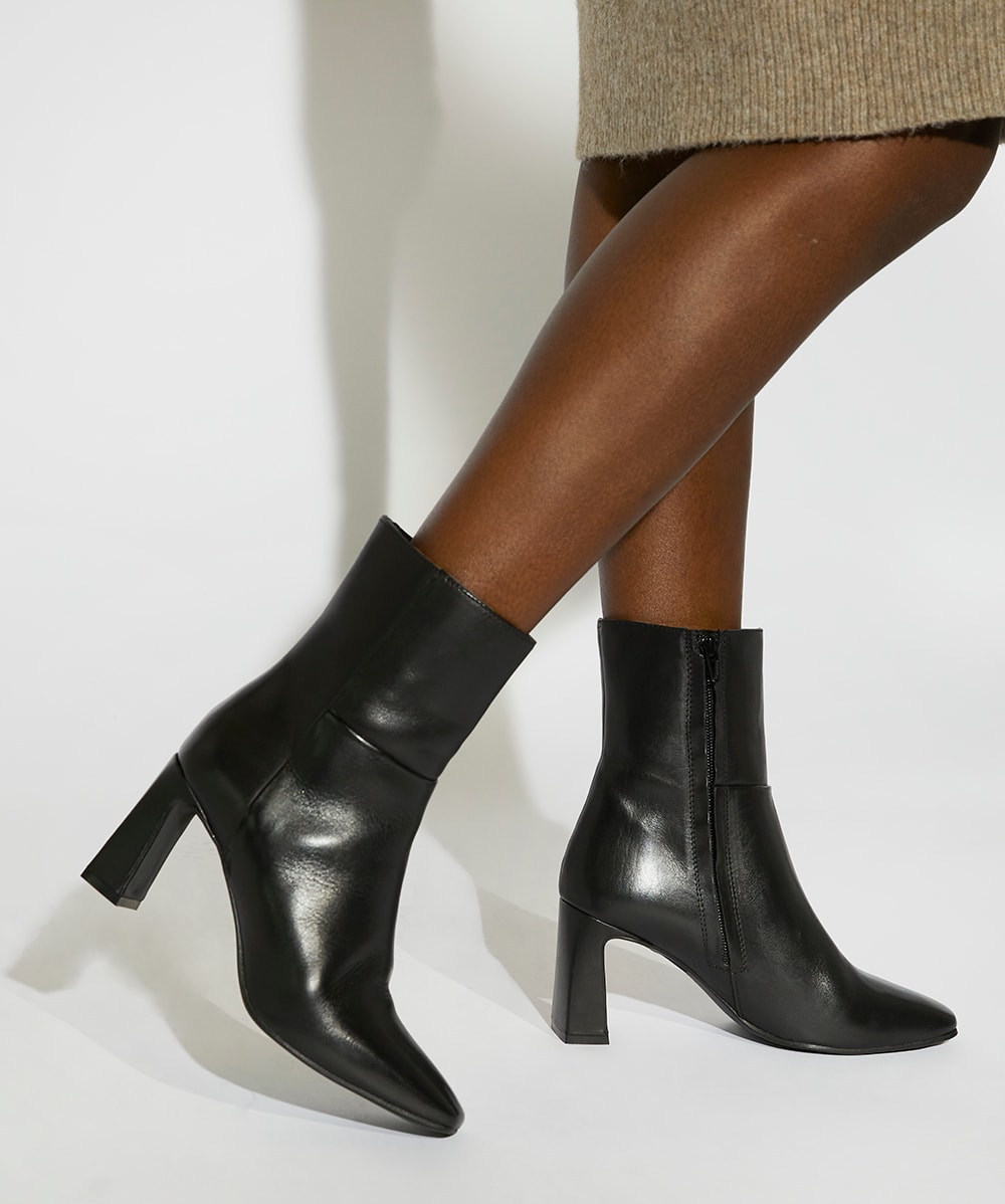 Orlie Black Flare Heel Leather Ankle Boots Dune London