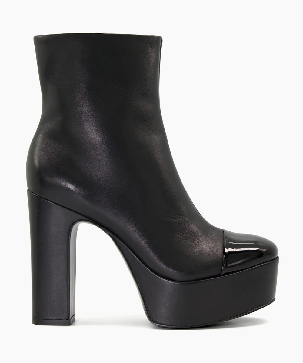 Orline Black Leather Mix Platform Ankle Boots Dune London