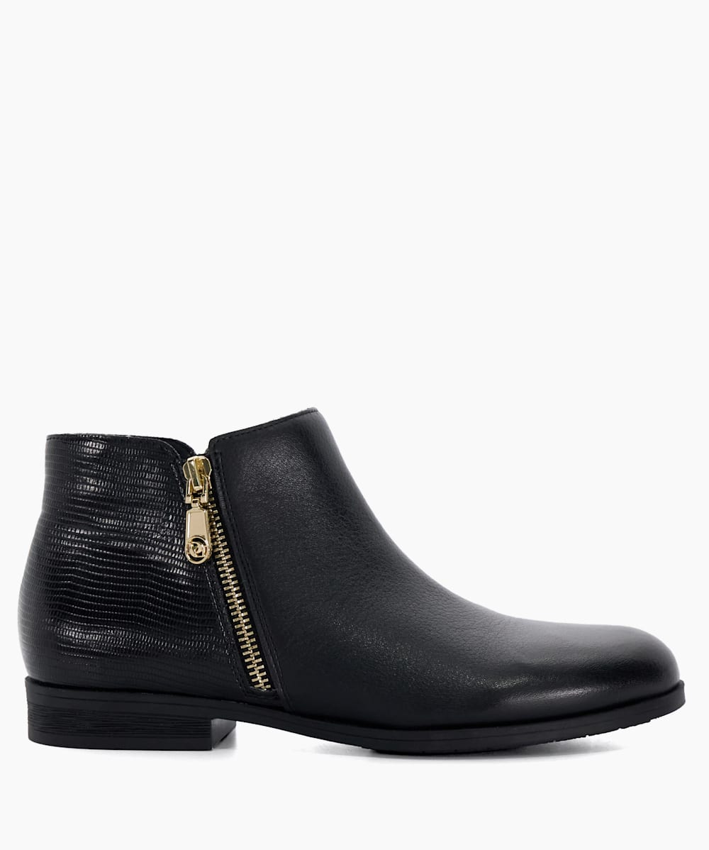 Pandias Black Croc Effect Detail Low Heel Boots Dune London