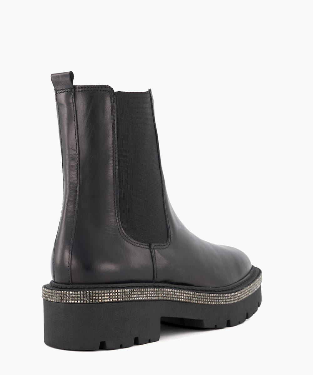 Panics Black Diamante Trim Leather Chelsea Boots Dune London