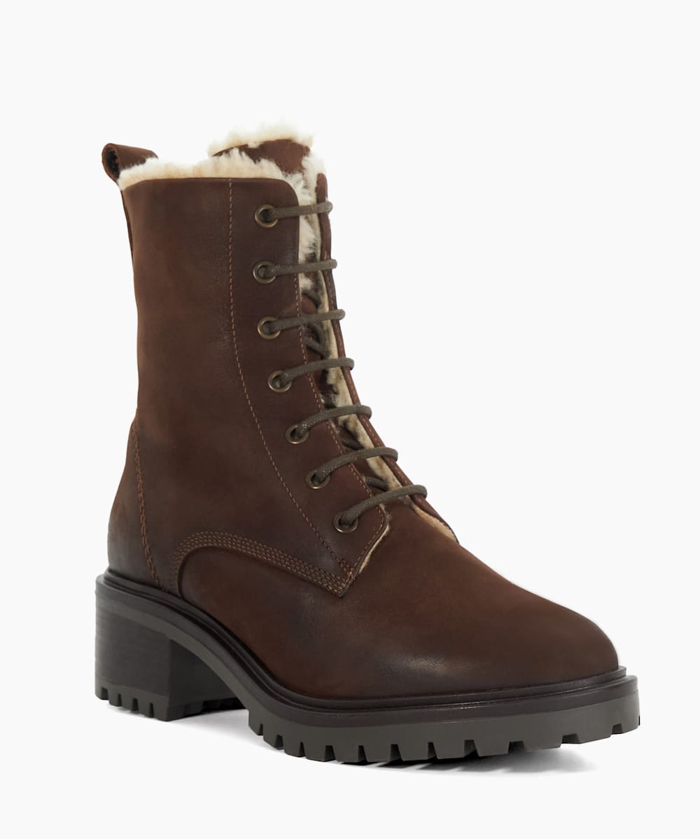 Paniz Brown Chunky Faux Fur Lined Boots Dune London