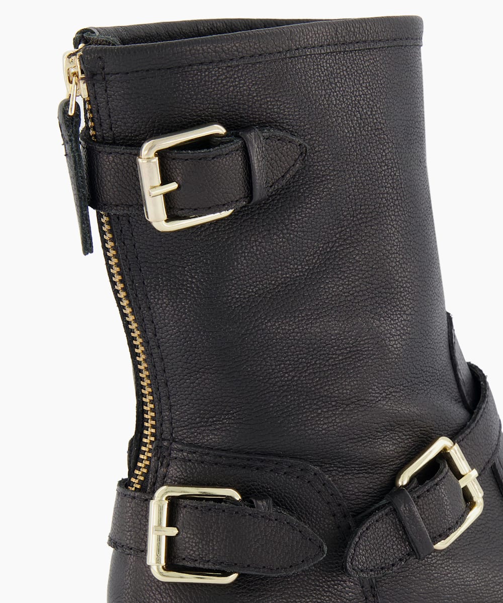 Panthers Black Buckle Strap Detail Biker Boots Dune London