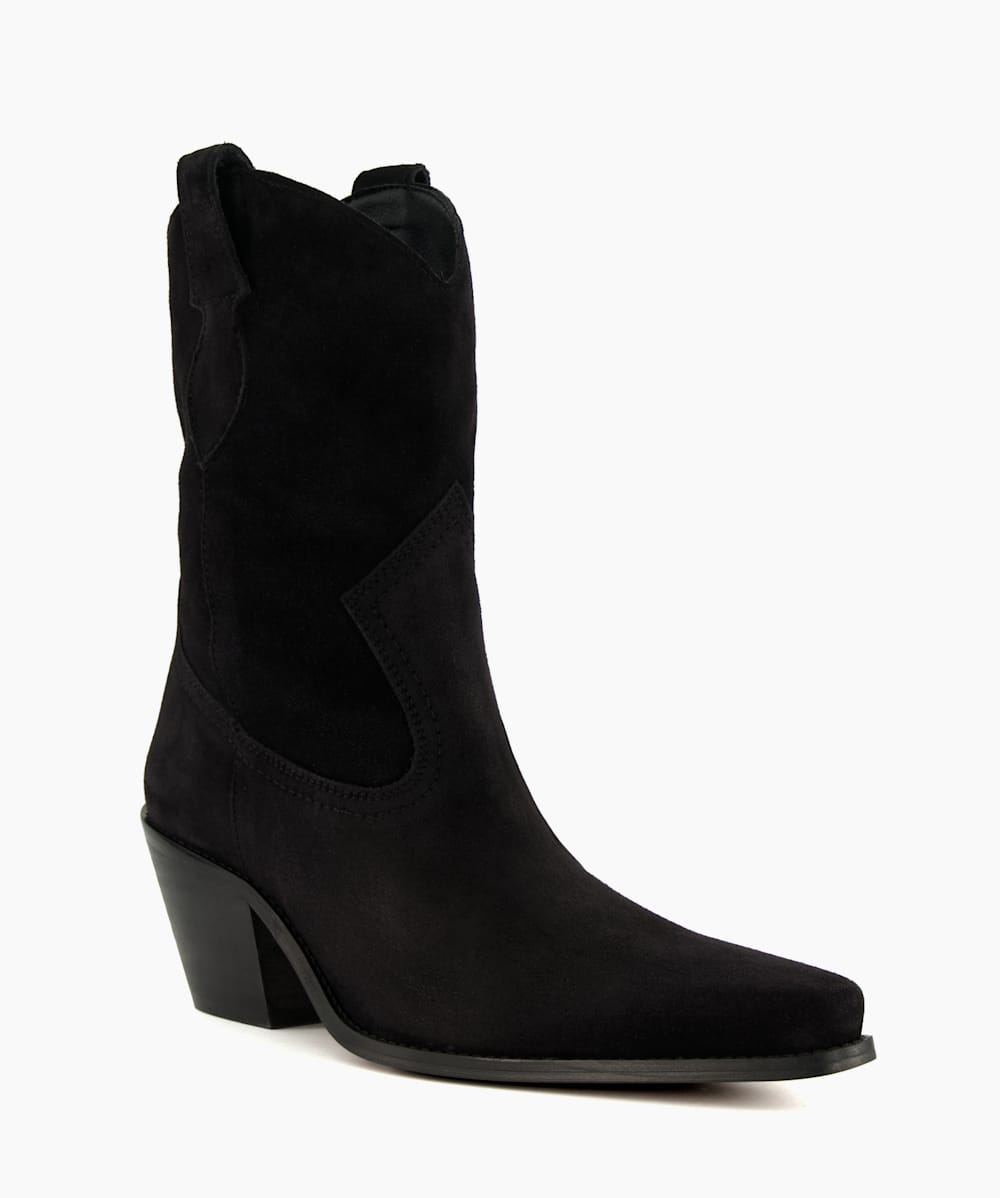 Pardner Black Mid Length Suede Western Boots Dune London