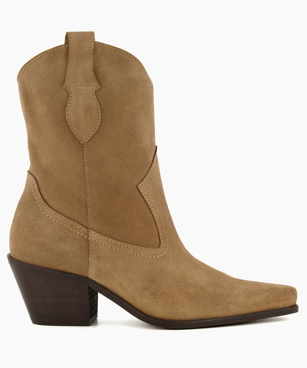 HEELED COWBOY ANKLE BOOTS - Sandy Brown