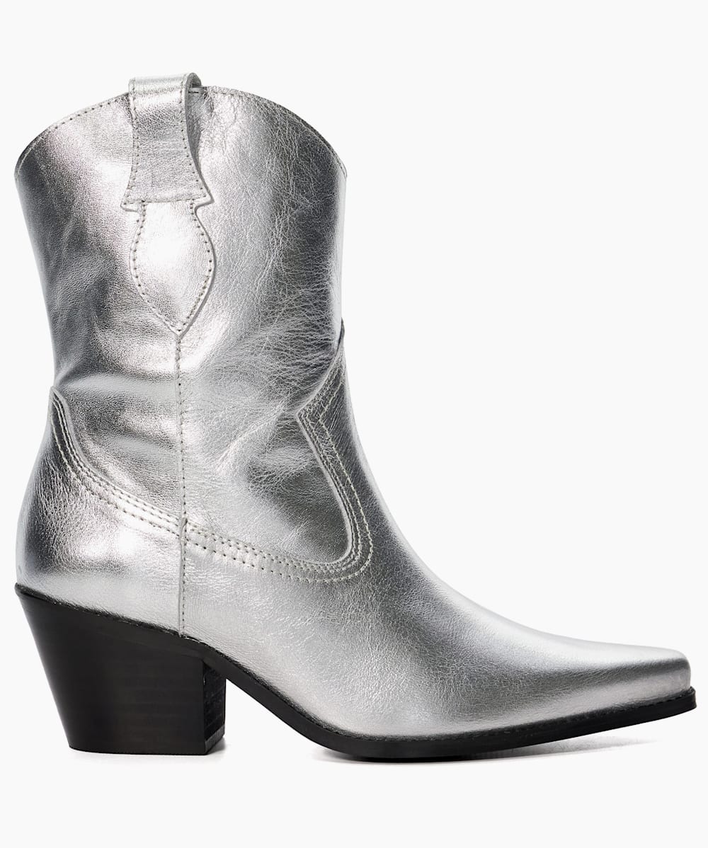 Pardner 2 Silver Metallic Leather Western Boots Dune London