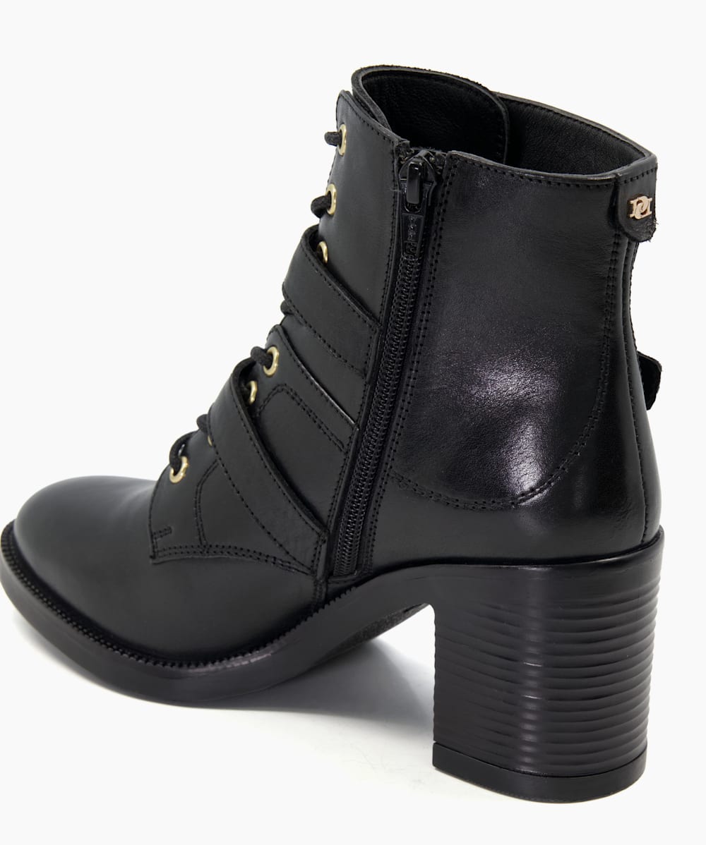 Passion Black Buckle Detail Leather Lace Up Boots Dune London