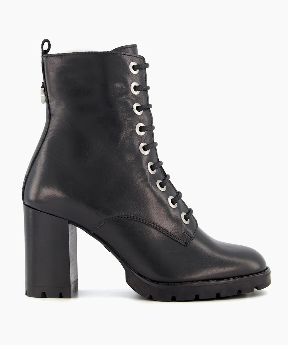 Passo Black Block Heel Hiker Ankle Boots Dune London