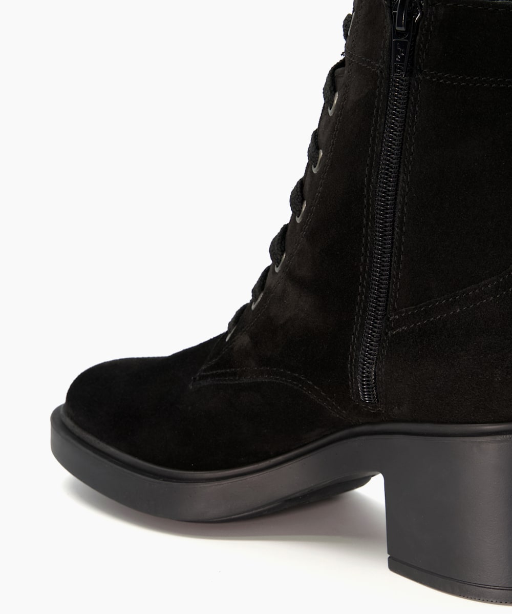 Pastel Black Block Heel Suede Lace Up Boots Dune London