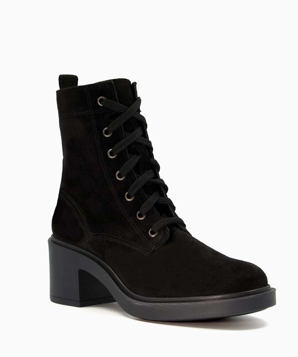 Leather lace up boots with heel sale