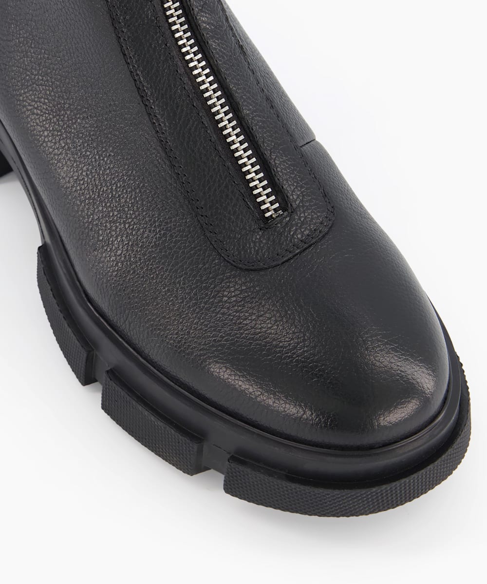 Dune raffi black leather store studded zip front ankle boot