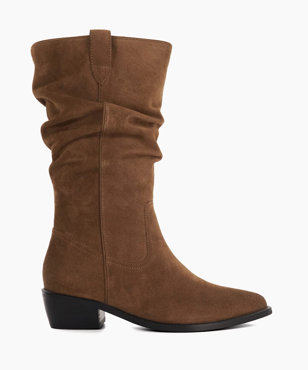 Pathway Taupe Slouchy Mid Calf Western Boots Dune London