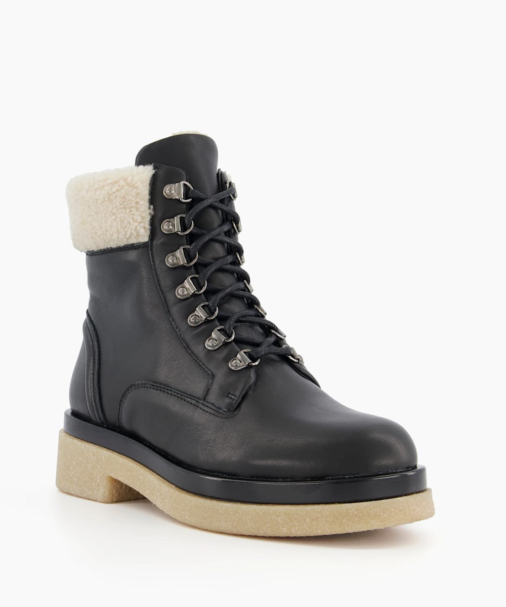 Pattons Black Warm Lined Leather Hiking Boots Dune London