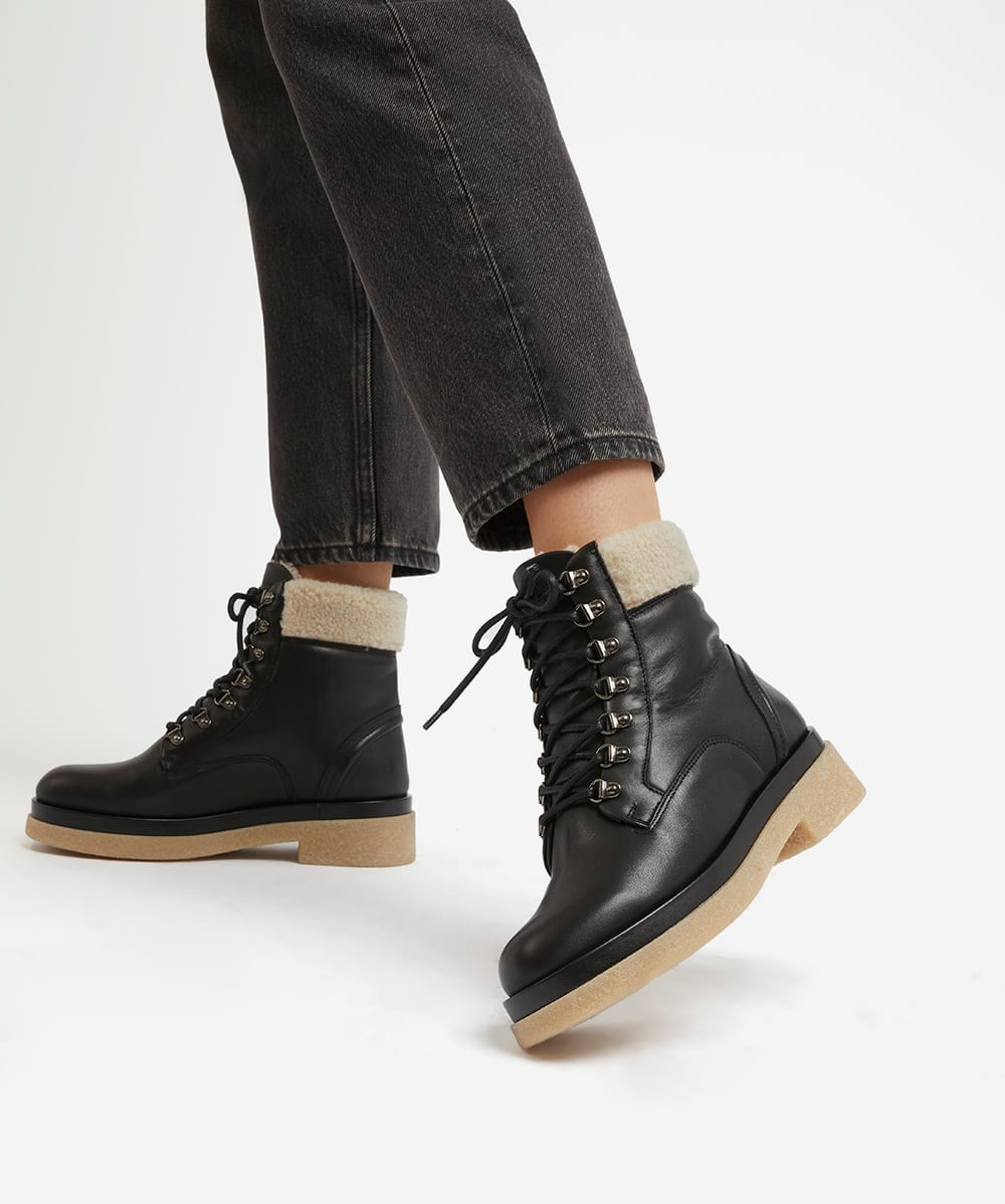 Pattons Black Warm Lined Leather Hiking Boots Dune London