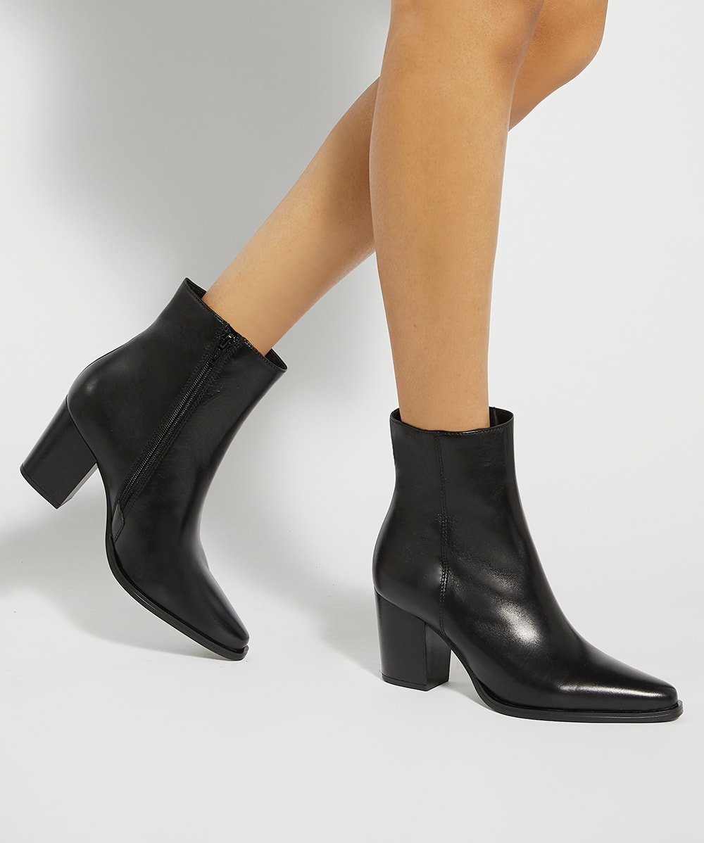 Paxten Black Leather Western Ankle Boots Dune London