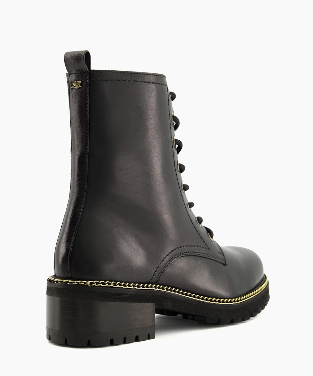 Payden Black Chain Detail Combat Boots Dune London