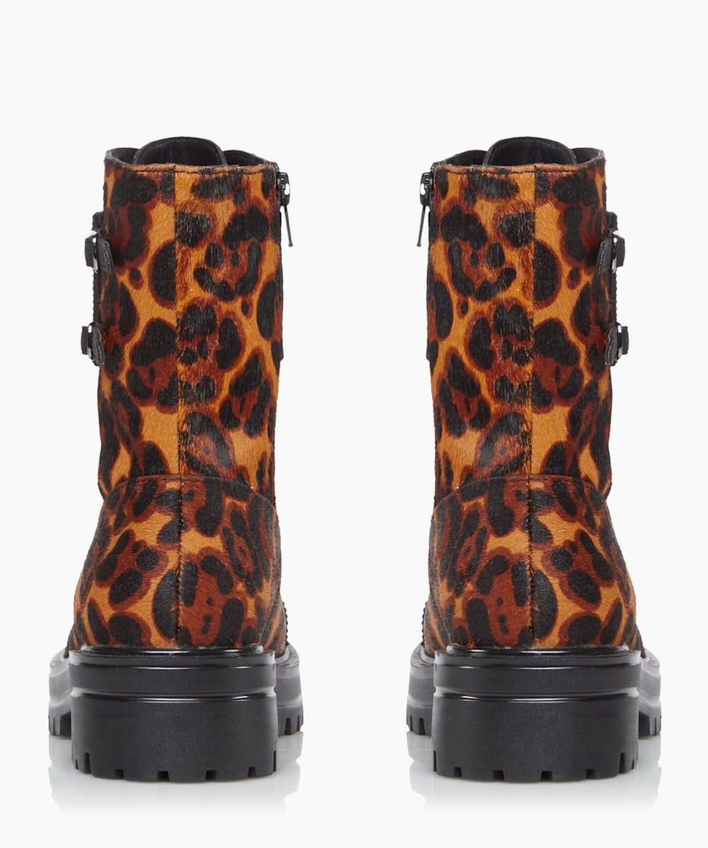 Peach Leopard Embellished Cuff Biker Boots Dune London