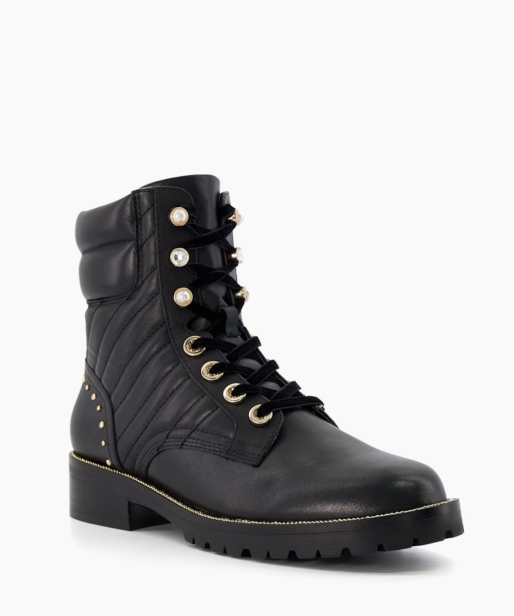 Black leather boots with pearls deals
