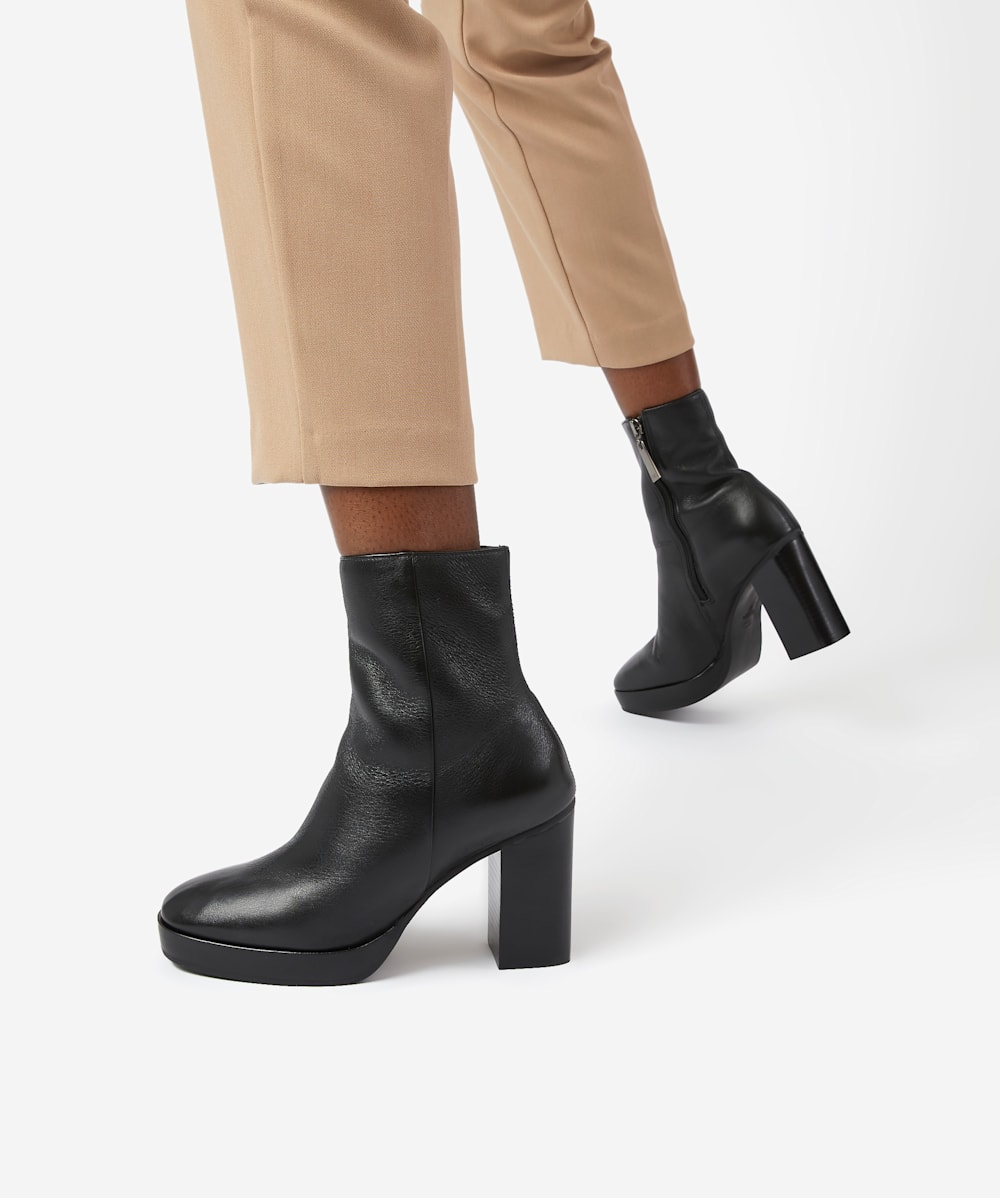 Pella Black Platform Leather Ankle Boots Dune London