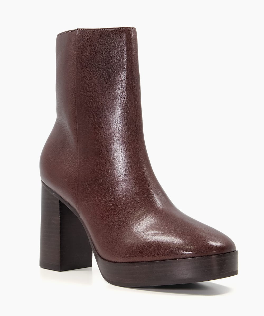Pella Dark Brown Platform Leather Ankle Boots Dune London