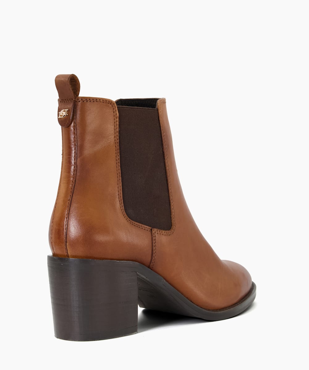 Pembly Tan Leather Block Heel Chelsea Boots Dune London